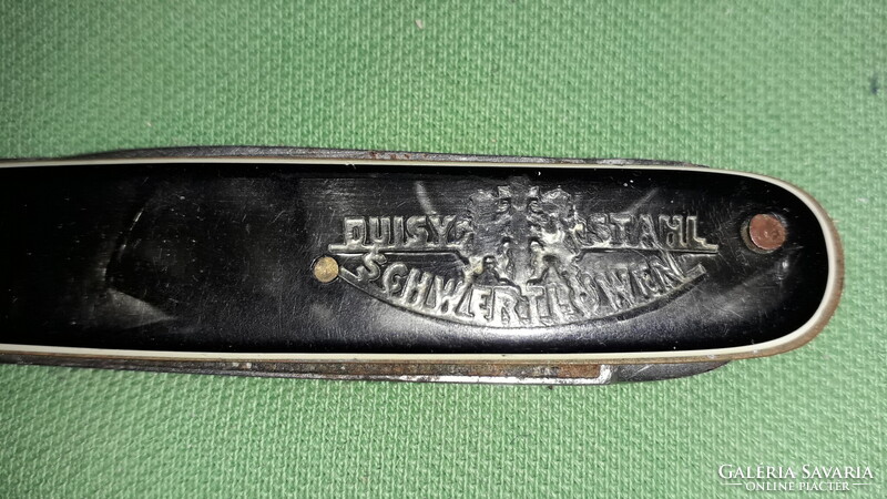 Antik múzeális értékkel bíró Duisy Stahl Schwertlöwen SOLINGEN bicska - 2 pengés + reszelő