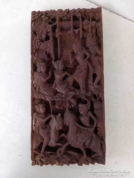 Antik buddhista dombormű sokalakos tánc lovas faragott fa szobor kép Buddha Thaiföld sérült 400 6632