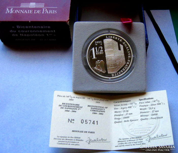 Franciaország - 2004 - 1½ Euro - emlékérme - Napóleon koronázása, 200. évfordulójára - ezüst, PP