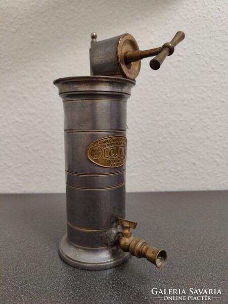 19. századi francia nőgyógyászati irrigáló készülék – jelzett ón és réz, ritka gyűjtői darab