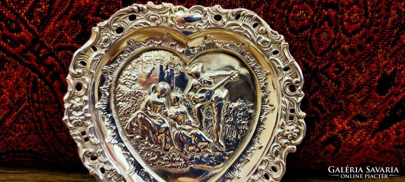 Sterling ezüst szív alakú tál az Edwardiánus korból.- Anglia 1907