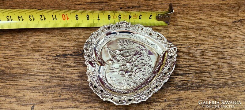 Sterling ezüst szív alakú tál az Edwardiánus korból.- Anglia 1907