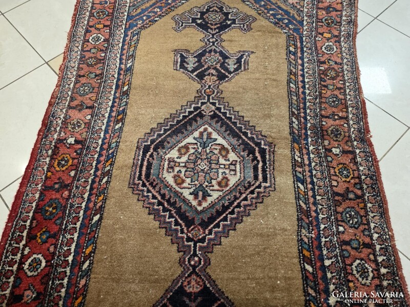 Half-round Iranian Hamadan 135x222 vintage hand-woven wool Persian rug FZ131