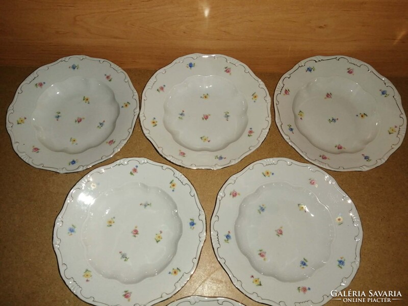 Zsolnay porcelán arany szegélyes, tollazott mélytányér - 6 db egyben - 24 cm (2p)