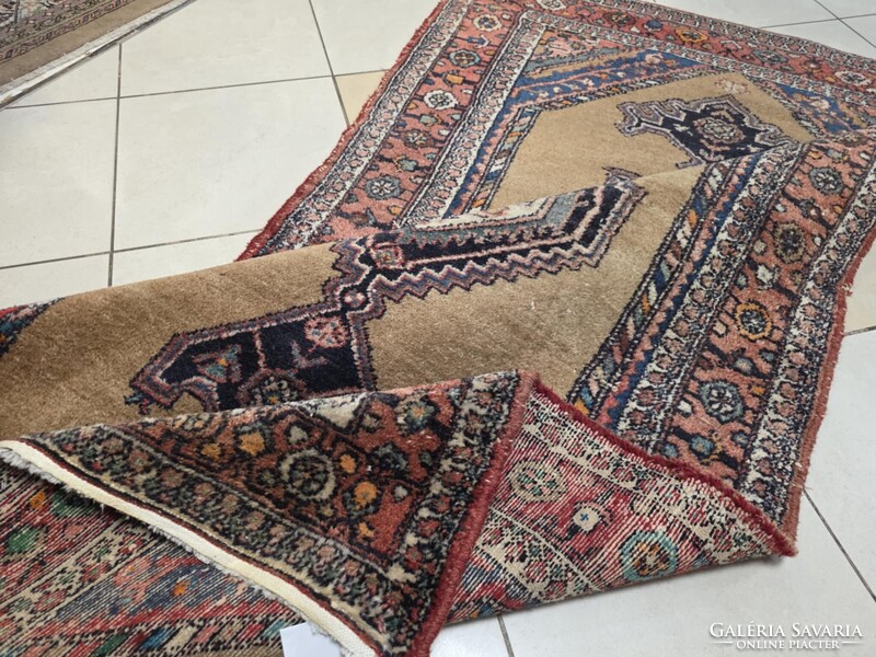 Half-round Iranian Hamadan 135x222 vintage hand-woven wool Persian rug FZ131