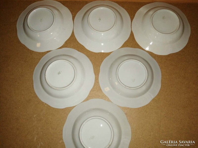 Zsolnay porcelán arany szegélyes, tollazott mélytányér - 6 db egyben - 24 cm (2p)