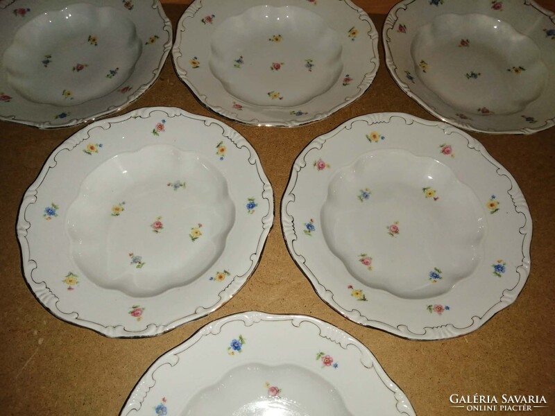 Zsolnay porcelán arany szegélyes, tollazott mélytányér - 6 db egyben - 24 cm (2p)