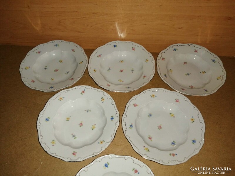 Zsolnay porcelán arany szegélyes, tollazott mélytányér - 6 db egyben - 24 cm (2p)