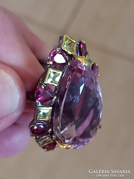 57 es Valòdi 34Ct Ametrin Peridot Gránát 925 Ezust Gyürű