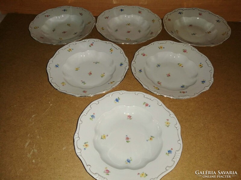 Zsolnay porcelán arany szegélyes, tollazott mélytányér - 6 db egyben - 24 cm (2p)