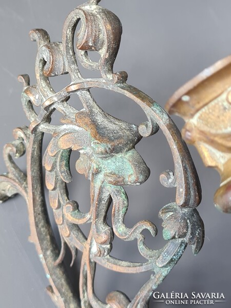 Antik szecessziós / barokk réz / bronz ötvözet falikar gyertyatartó mitologikus sárkánykígyóval