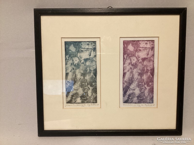 Hegedüs Henriett , Kékszakállú című színezett rézkarca , kettő rézkarc egy keretben .