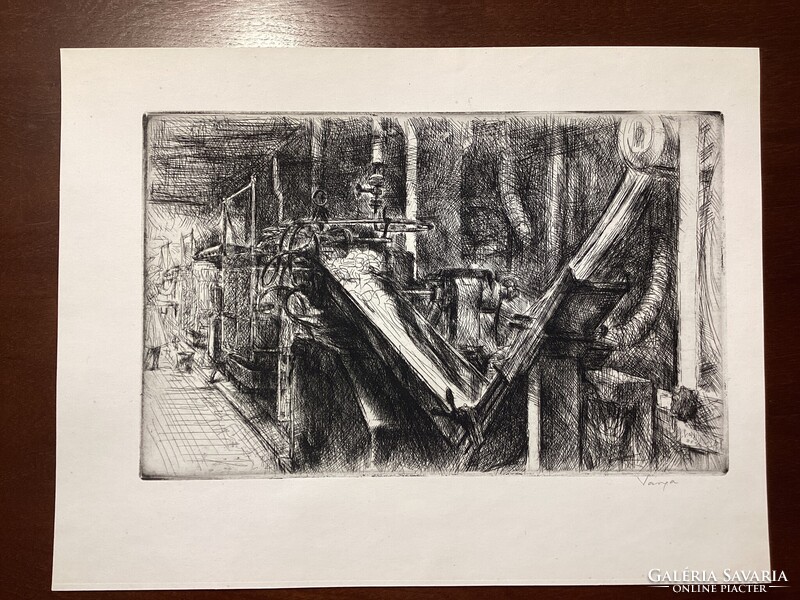 Varga Nándor Lajos - Műszál gyártása II. ( szocreál rézkarc ) .