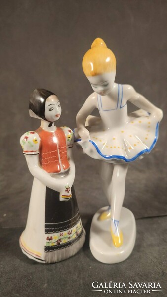 Hollóházi balerina és népviseletes lány 884