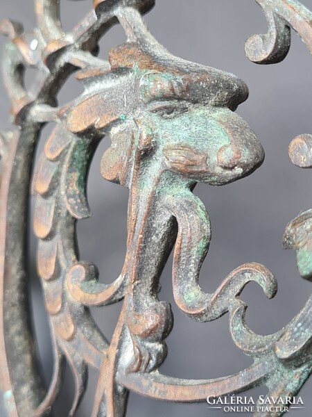 Antik szecessziós / barokk réz / bronz ötvözet falikar gyertyatartó mitologikus sárkánykígyóval