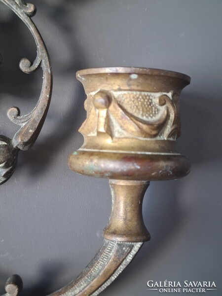 Antik szecessziós / barokk réz / bronz ötvözet falikar gyertyatartó mitologikus sárkánykígyóval