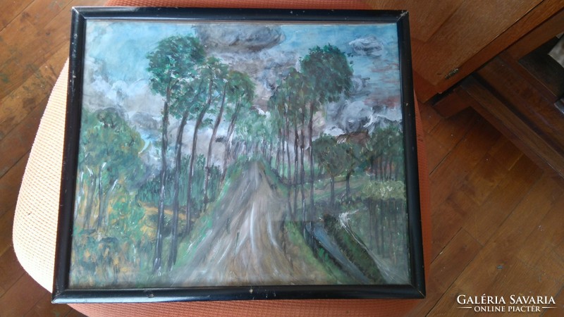 38x31cm régi EXPRESSZIONISTA TÁJKÉP --SZLÁNYI LAJOS(1864-1849) ???  vizfestmény vagy tempera