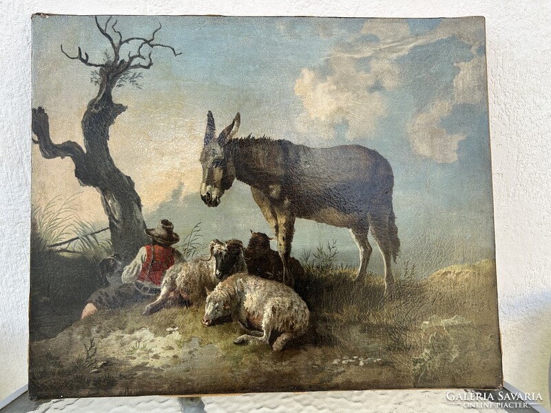 Antik  Szamaras Bárányos Restaurált Festmény !!