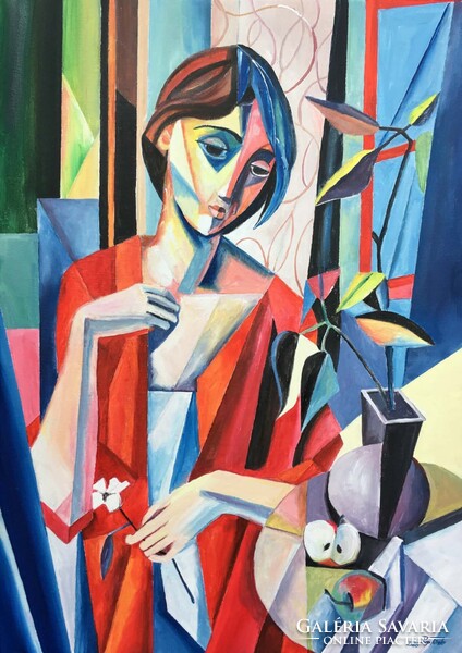 Reggeli pillanat c. Kubista olajfestmény [Papp Tünde]