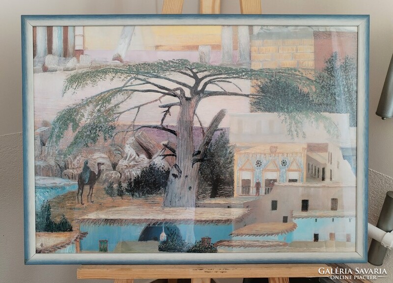 Csontváry Kosztka Tivadar "Kis Baalbek" c. festményének nyomata 70x50 xm kerettel