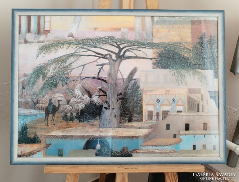 Csontváry Kosztka Tivadar "Kis Baalbek" c. festményének nyomata 70x50 xm kerettel