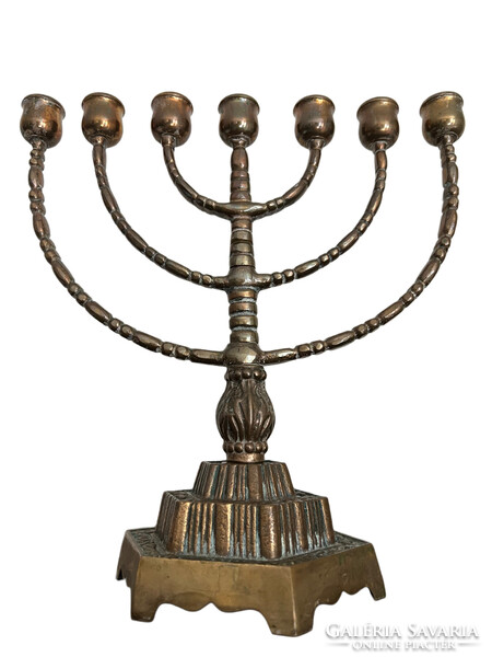 Vintage 7 ágú menóra / gyertyatartó – bronz / sárgaréz, MALM jelzés, mid-century darab