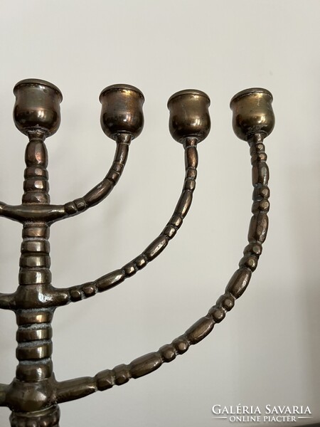 Vintage 7 ágú menóra / gyertyatartó – bronz / sárgaréz, MALM jelzés, mid-century darab