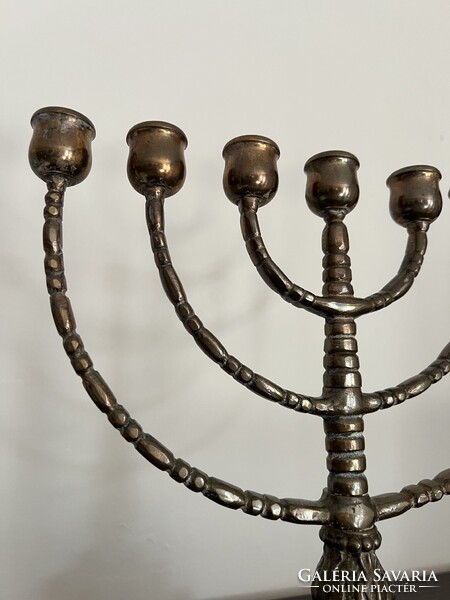 Vintage 7 ágú menóra / gyertyatartó – bronz / sárgaréz, MALM jelzés, mid-century darab
