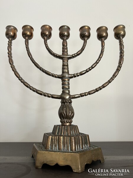 Vintage 7 ágú menóra / gyertyatartó – bronz / sárgaréz, MALM jelzés, mid-century darab