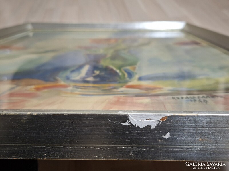 Kopasz Márta 1969 : Tulipánok bokályban akvarell 66 x 48 cm