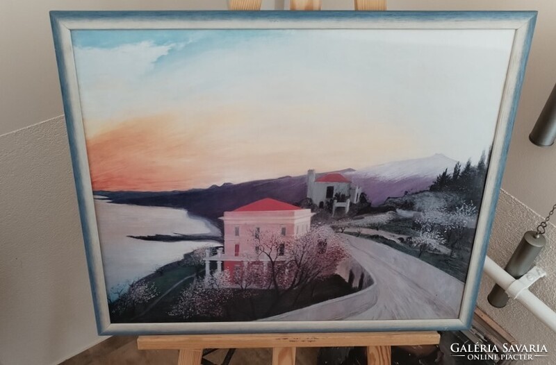 Csontváry Kosztka Tivadar: Mandulavirágzás Taorminában Nyomat  63x51 cm kerettel