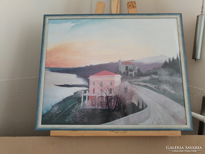 Csontváry Kosztka Tivadar: Mandulavirágzás Taorminában Nyomat  63x51 cm kerettel