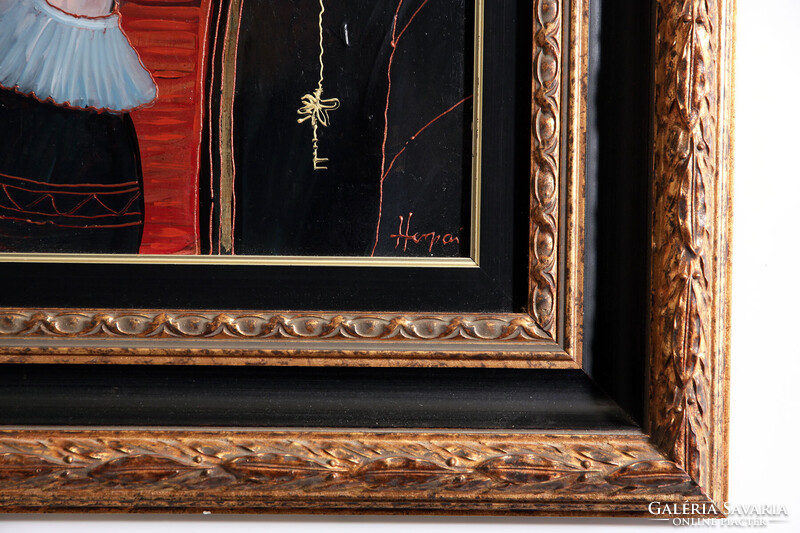 Herpai Zoltán (1951-2011) Velencei Hercegnő 60x50cm |  Női Portré Zománckép Kamaráskulcs Kulcs