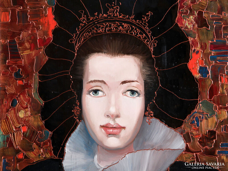 Herpai Zoltán (1951-2011) Velencei Hercegnő 60x50cm |  Női Portré Zománckép Kamaráskulcs Kulcs