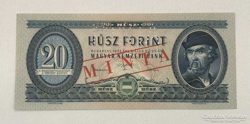 20 Forint 1957 - MINTA felülnyomás és perforáció (C 137-es sorozat) UNC (Hibátlan) állapotban