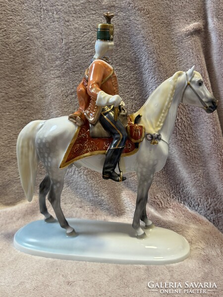 Herend Hadik huszár lovon – 32 cm-es, kiváló állapotú gyűjtői darab