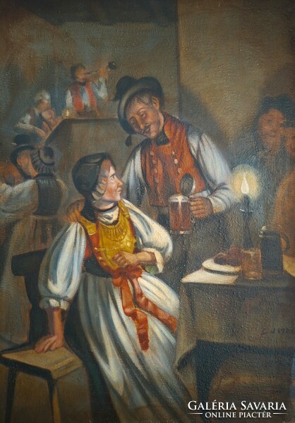 Nincs minimális  ár! 125 éves Holland zsánerkép!  LU1901 jelzéssel,  olaj/falemez.  66x47cm.