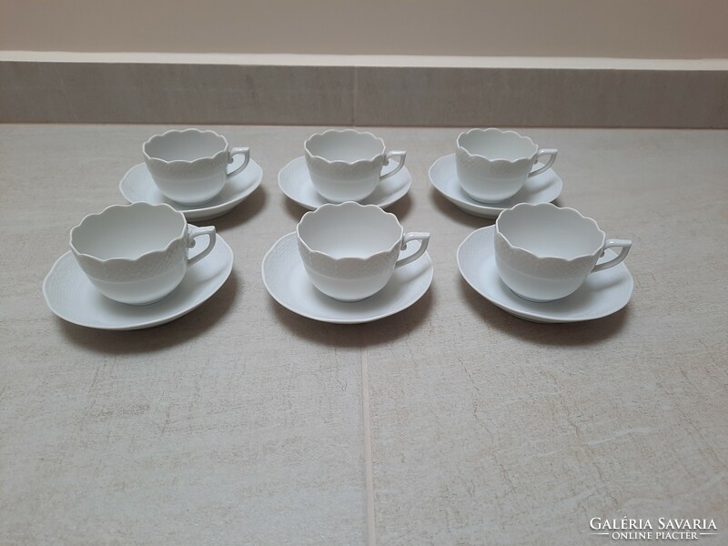 6 db Fehér Herendi porcelán kávés csésze + alj készlet