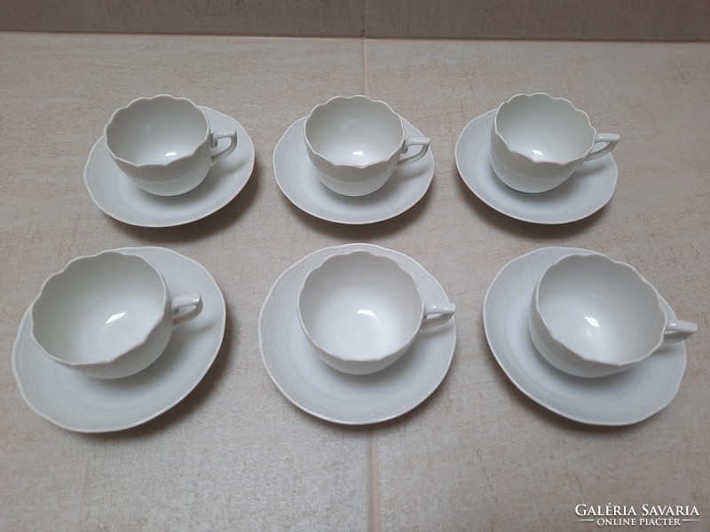 6 db Fehér Herendi porcelán kávés csésze + alj készlet
