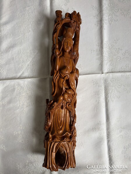 Beautiful large 47 cm tall oriental carved wooden statue.