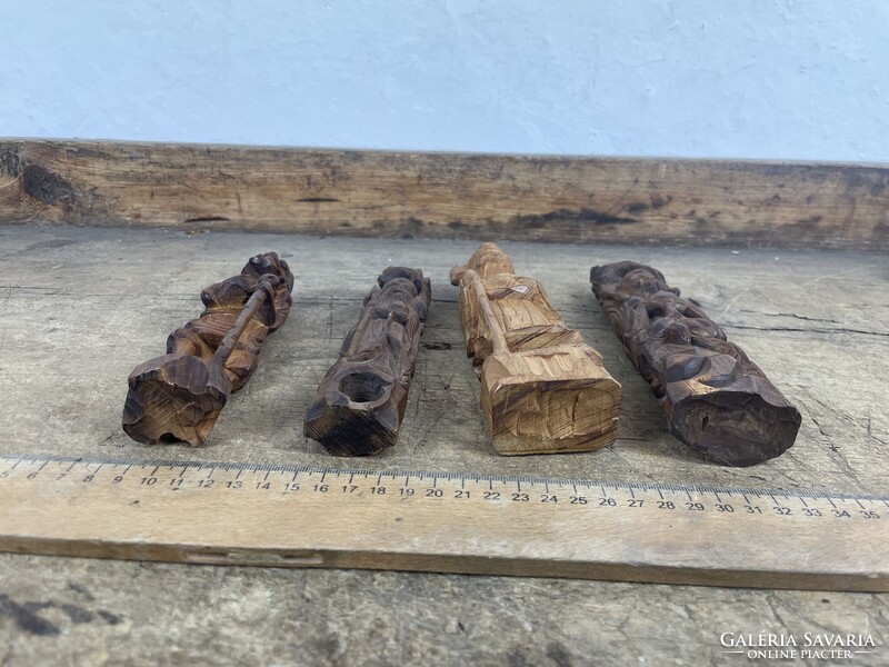 -AX422- 4 db antik fa szobor távol-keleti bölcsek kézzel faragott fa figura szoborcsoport 20cm