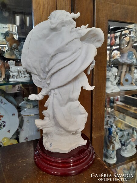 Art Deco Capodimonte Giuseppe Armani 1993 Florence Mózes Kőtáblával Szobor,Fa Talapzaton.30 cm.