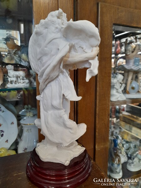 Art Deco Capodimonte Giuseppe Armani 1993 Florence Mózes Kőtáblával Szobor,Fa Talapzaton.30 cm.