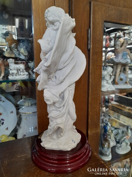 Art Deco Capodimonte Giuseppe Armani 1993 Florence Mózes Kőtáblával Szobor,Fa Talapzaton.30 cm.