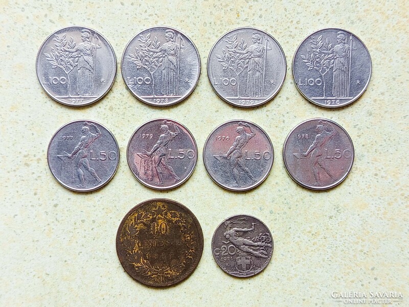 Olaszország 10 db Különböző Érme 10 20 Centesimi 50 100 Líra 1867-1979