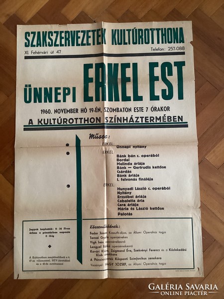 Ünnepi Erkel Est 1960 ( Szakszervezetek Kultúrotthona ) .
