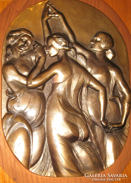 TAVASZI AKCIÓ! CSODÁLATOS PÁLFFY KATALIN  /1949 -  /  BRONZ RELIEF : A TAVASZ ÉBREDÉSE / PRIMAVERA/