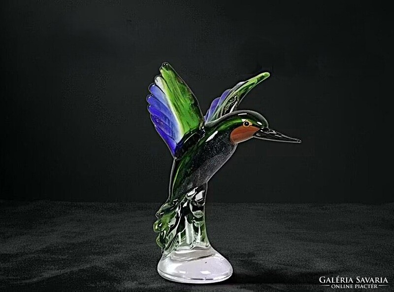 Nagyméretű Murano stílusú üveg kolibri – lenyűgöző színek, 24,5 cm, 1,55 kg