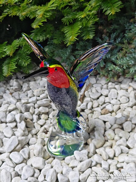 Nagyméretű Murano stílusú üveg kolibri – lenyűgöző színek, 24,5 cm, 1,55 kg