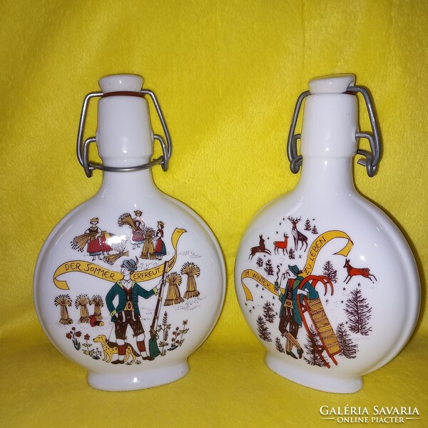 "4 évszak / 2 kulacs ". Susanne Dölker. Porcelán kulacs, csatos palack, pálinkás palack.